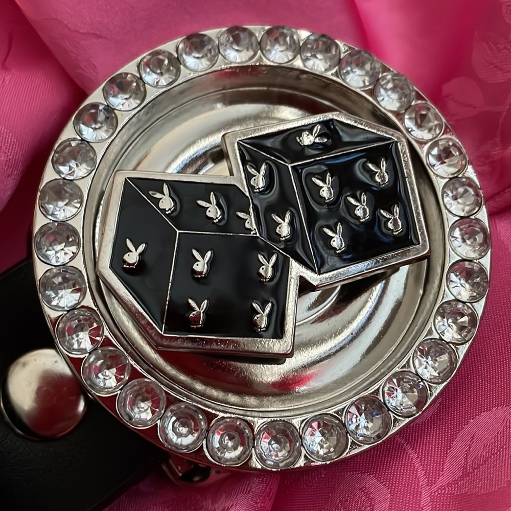 VIVA LAS VEGAS Vintage Playboy Rhinestone Dice Spinner Bling Belt Buckle & Belt